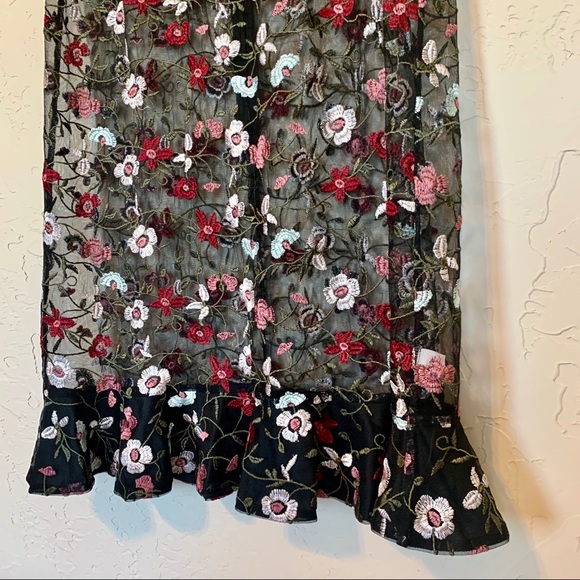 CeCe black sheer embroidered floral mini dress - Picture 6 of 11